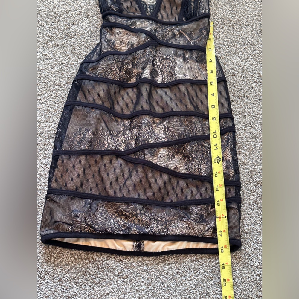bebe Black Sheer Lace Plunge Mini Dress - Picture 9 of 10
